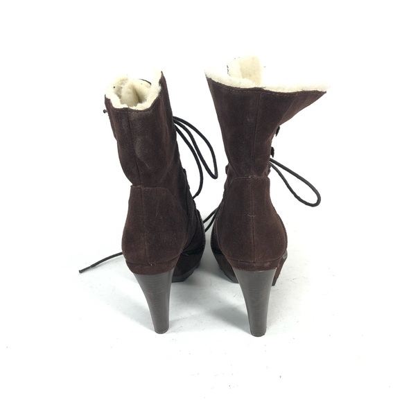 Coach Sydney Shearling Heel Platform Boots Booties - Picture 3 of 8